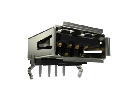 UE27AC54100 Amphenol Communications Solutions Right Angle, SMT, Socket- 4 Port Type A 2.0 USB Connector