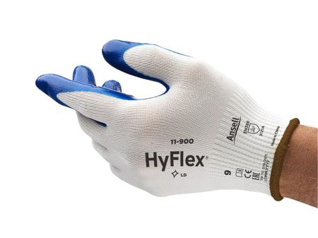 11900070 Ansell HyFlex 11-900 Blue Nylon Oil Resistant Gloves, Size 7, Nitrile Coating
