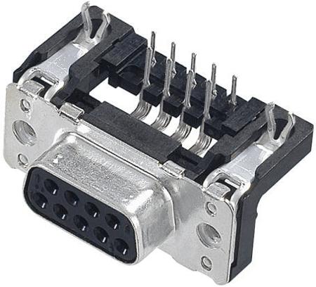 09664526612 HARTING 37 Way Right Angle Through Hole D-sub Connector Socket, 2.76mm Pitch, with 4-40 UNC Threaded Inserts, Boardlocks
