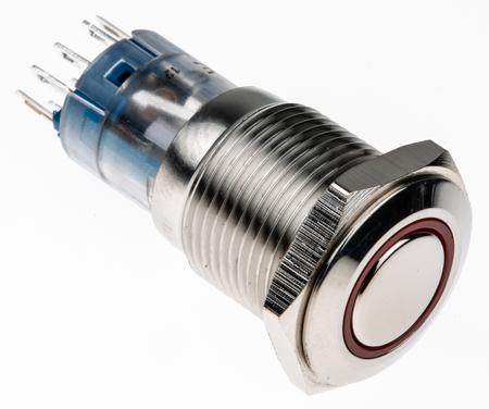 MP0045/1E2RD012 Bulgin Illuminated Push Button Switch, Latching, Panel Mount, 16.2mm Cutout, DPDT, Red LED