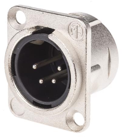 NC4MD-L-1 Neutrik Panel Mount XLR Connector, Male, 50 V, 4 Way, Silver over Nickel Plating