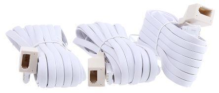 UK10T-5M-3 RS Pro UK10T-5M Telecom Cable Assembly 5m White Male to Female 6-Pin Plug to 6-Pin Jack