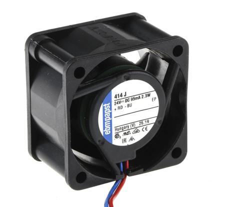 414J ebm-papst Axial Fan, 40 x 40 x 25.4mm, 19m³/h, 2.4W, 24 V dc (400J Series)