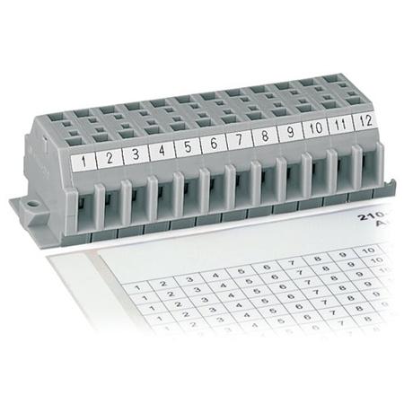210-333/600-103 WAGO 210 Self Adhesive Cable Marker, White, Pre-printed "1 - 12", for Terminal Strips with 6mm Pin Spacing,