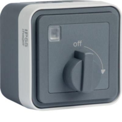 WNC009 Hager Off-On Control Station Switch, Polypropylene, Grey, Off, On, IP55