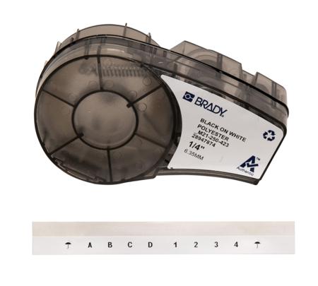 M21-250-423 Brady B-423 Black on Black on White Label Printer Tape, 6.4 m Length, 6.35 mm Width