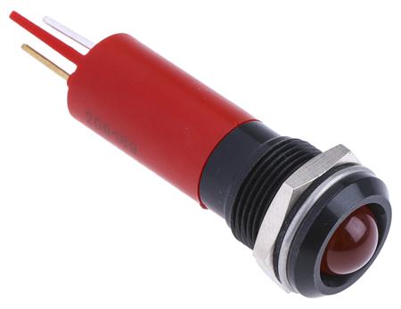 209-169 RS PRO Red Panel Mount Indicator, 24V ac/dc, 12mm Mounting Hole Size, Solder Tab Termination, IP67