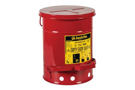 JCN09500RD Justrite 53L Red Flip Steel Oily Waste Can