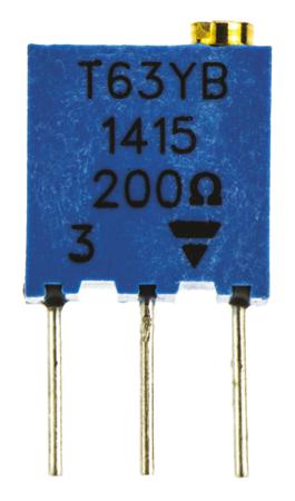 T63YB201KT20 Vishay T63YB Series 14 (Electrical), 15 (Mechanical)-Turn Through Hole Trimmer Resistor with Pin Terminations, 200Ω