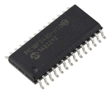 PIC18F2480-I-SO Microchip PIC18F2480-I/SO, 8bit PIC Microcontroller, 40MHz, 16 kB, 256 B Flash, 28-Pin SOIC