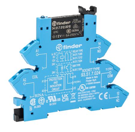 38.61.7.012.0050 Finder 38 Series Interface Relay, DIN Rail Mount, 12V dc Coil, SPDT, 1-Pole