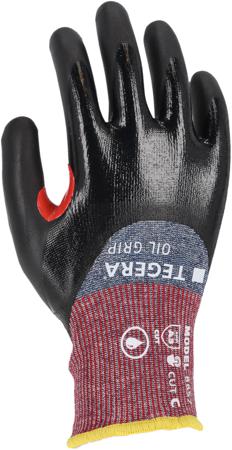 8857-6 Tegera TEGERA Oil Grip Black, Blue, Red Elastane, Nitrile, Recycled Polyester Heat & Cold Resistant Gloves, Size 6,