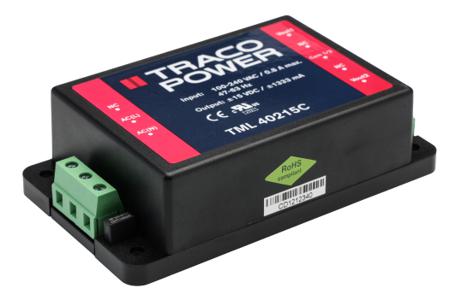 TML 40215C TRACOPOWER Switching Power Supply, , ±15V dc, 1.333A, 40W, Dual Output, 100 → 375 V dc, 90 →