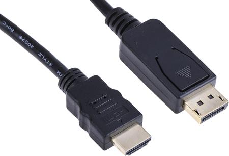 182-8791 RS PRO Male DisplayPort to Male HDMI, PVC  Cable, 1080p, 5m