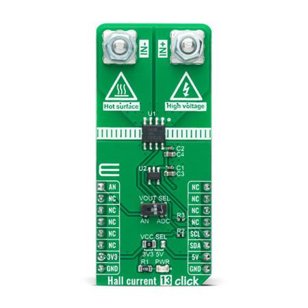 MIKROE-5066 MikroElektronika Hall Current 13 Click Hall Effect Sensor Add On Board for TMCS1107-Q1 mikroBUS Socket