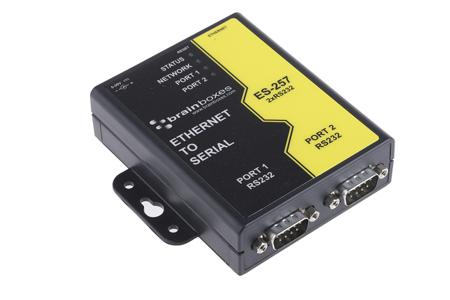 ES-257 Brainboxes Serial Device Server, 1 Ethernet Port, 2 Serial Port, RS232 Interface, 1Mbit/s Baud Rate