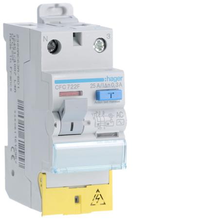 CFC722F Hager CFC RCD Switch, 25A, 2 Pole, 300mA, Type AC, 230V