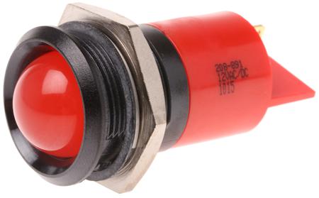 208-891 RS PRO Red Panel Mount Indicator, 12V ac/dc, 22mm Mounting Hole Size, Solder Tab Termination
