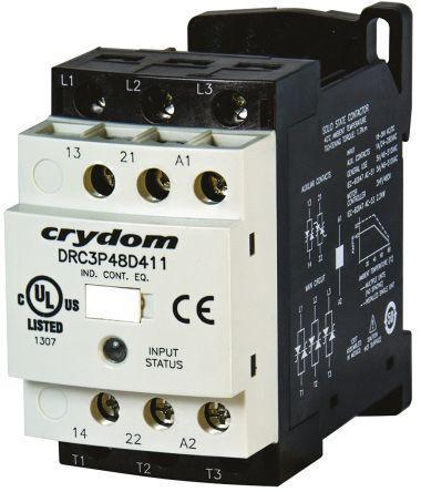 DRC3R40B400 Solid State Contactor, 3P, 120 V ac, 7.6A , DIN Rail Mount, Screw Terminal Type