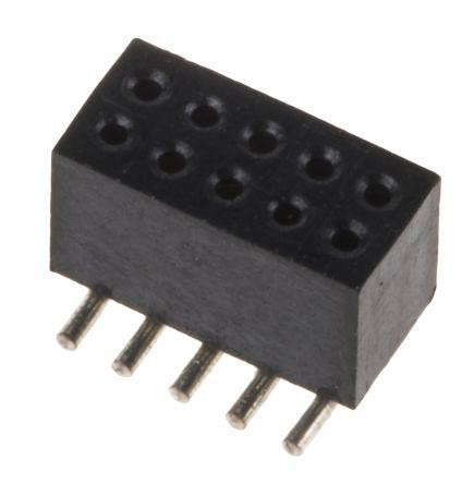121-6554 RS Pro 1.27mm Pitch 50 Way 2 Row Right Angle PCB Socket, PCB Mount, Solder Termination