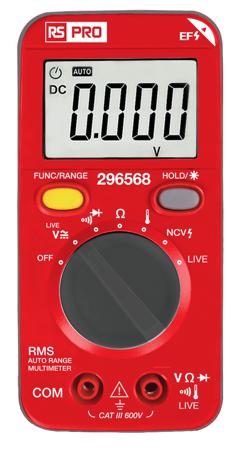 296-568 RS PRO Digital, LCD Digital Multimeter, True RMS, 1A ac Max, 1A dc Max, 600V ac Max