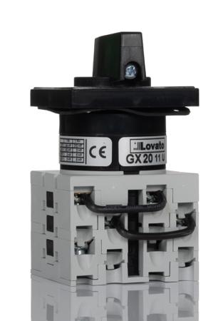 GX2011U Lovato, 3PDT 3 Position 60° Motor Reversing Cam Switch, 20A, Knob Actuator