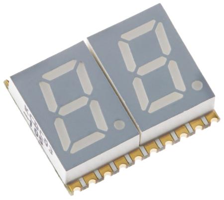 KCDC03-105  Kingbright 2 Digit 7-Segment LED Display, CC Red 27 mcd RH DP 7.6mm