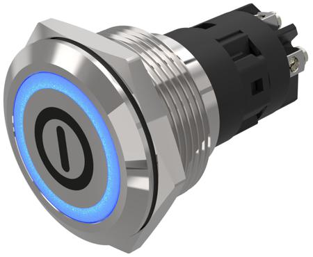 82-6152.2124.B001 EAO 82 Series Illuminated Illuminated Push Button Switch, Latching, Panel Mount, 22.3mm Cutout, SPDT, Blue LED, 240V,