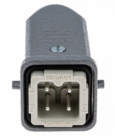 09200032611-19200031440 Han A Series 3 Way Male 10A Connector Kit, includes Hood, Insert