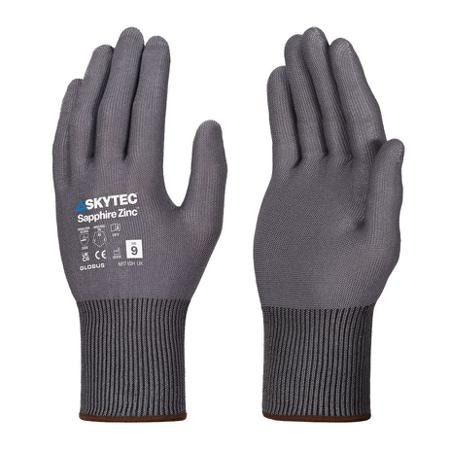 SKG00086FJ Skytec Sapphire Zinc Grey HPPE Cut Resistant Work Gloves, Size XL, Uncoated Coating