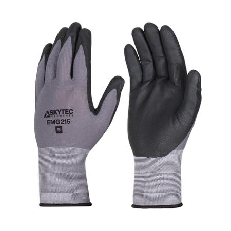 EMG00215FN Skytec EMG215 Black, Grey Nylon, Spandex Abrasion Resistant, Extra Grip Work Gloves, Size 12, XXXL, Nitrile Coating