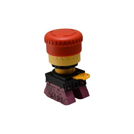 YW1B-V4P02R Idec YW1B Series Push Lock Turn Reset Emergency Stop Push Button, Panel Mount, 22mm Cutout, 2XNC, IP65, IP67, IP69K