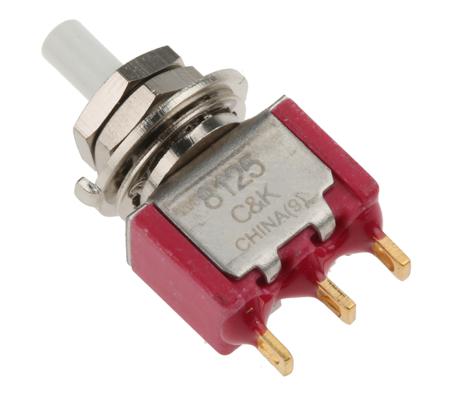 8125SHZBE C & K Push Button Switch, Momentary, Panel Mount, 6.4mm Cutout, SPDT
