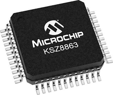 KSZ8863FLLI Microchip  Ethernet Switch IC, 10/100Mbit/s 3.3 V, 48-Pin LQFP