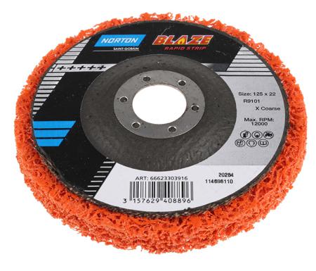 66623303916 Norton Blaze Rapid Strip Ceramic Stripping Disc, 125mm, Coarse Grade, 1 in pack