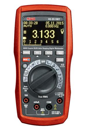 204-8328 RS PRO RS-9519BT Handheld Digital Multimeter, 10A ac Max, 10A dc Max, 1000V ac Max - UKAS Calibrated