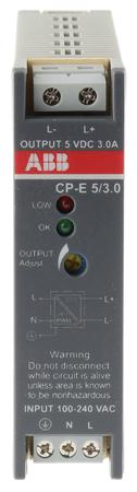 1SVR427033R3000--CP-E-5-3-0 ABB CP-E Switch Mode DIN Rail Power Supply 90 → 264V ac Input, 5V dc Output, 3A 15W
