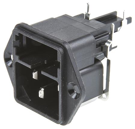 4301.3211 Schurter C14 Right Angle Panel Mount IEC Connector Male, 10A, 250 V, Fuse Size 5 x 20mm