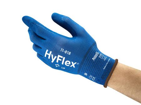 11818070 Ansell HyFlex 11-818 Blue Nylon, Spandex Abrasion Resistant Gloves, Size 7, Foam Nitrile Coating