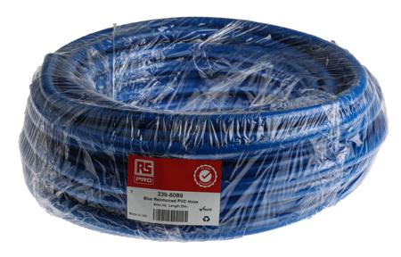 339-6089 RS Pro PVC Flexible Tubing, Blue, 13.5mm External Diameter, 25m Long Reinforced, 29mm Bend Radius, Applications Various