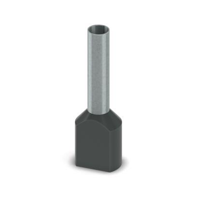 2100000 Phoenix Contact, AI-TWIN 2X 6 - 18 BK Insulated Bootlace Ferrule, 18mm Pin Length, 4.9mm Pin Diameter, Black