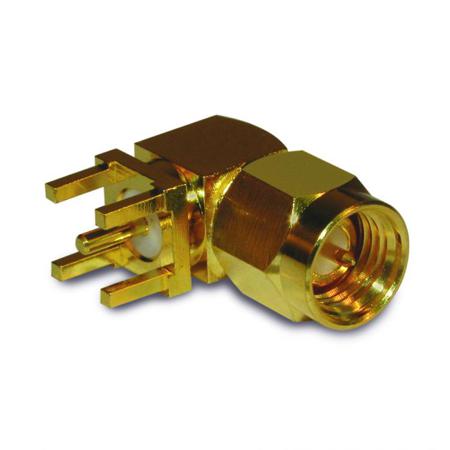 132135 Amphenol RF Plug Through Hole SMA Connector, Solder Termination, Right Angle Body