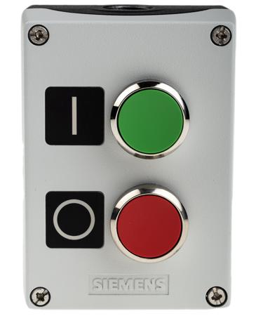 3SU1852-0AB00-2AB1 Siemens Enclosed Push Button - SPDT, Metal, Green, Red, IP66, IP67, IP69