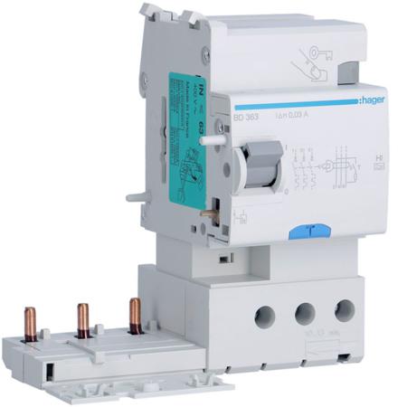 BD363 Hager BD RCD, 63A, 3 Pole, 30mA, Type A-HI, 500V