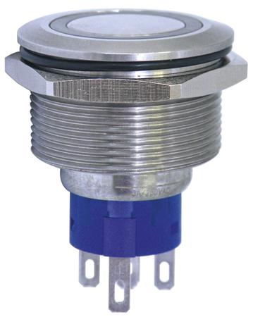 MAV25A0F10E-312-JQ KNITTER-SWITCH Illuminated Push Button Switch, Momentary, Panel Mount, 25mm Cutout, SPDT, Red LED, 28 V dc, 250V ac,