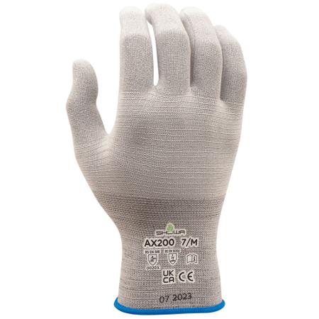 SHOAX2002 Showa AX200 Grey Nylon Anti-Static Work Gloves, Size Medium, Uncoated Coating