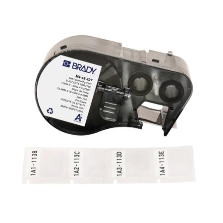 M4-49-427 Brady B-427 on Black on White, Transparent Label, 25.40 mm Width, 25.40mm Label Width