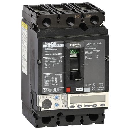 NHJF36100U53XTW Schneider Electric, PowerPact MCCB 3P 100A, Breaking Capacity 25 kA, DIN Rail Mount
