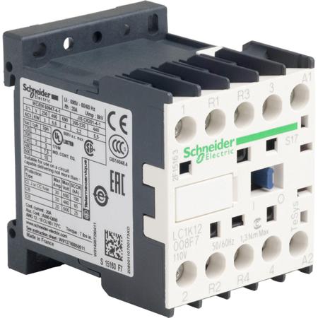 LC1K12008F7S17 TeSys K LC1K Contactor, 2 Pole, 12 A, 1 NO + 1 NC