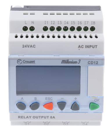 88974044 Crouzet Millenium 3 Series Logic Module, 24 V ac Supply, Relay Output, 8-Input, Digital Input